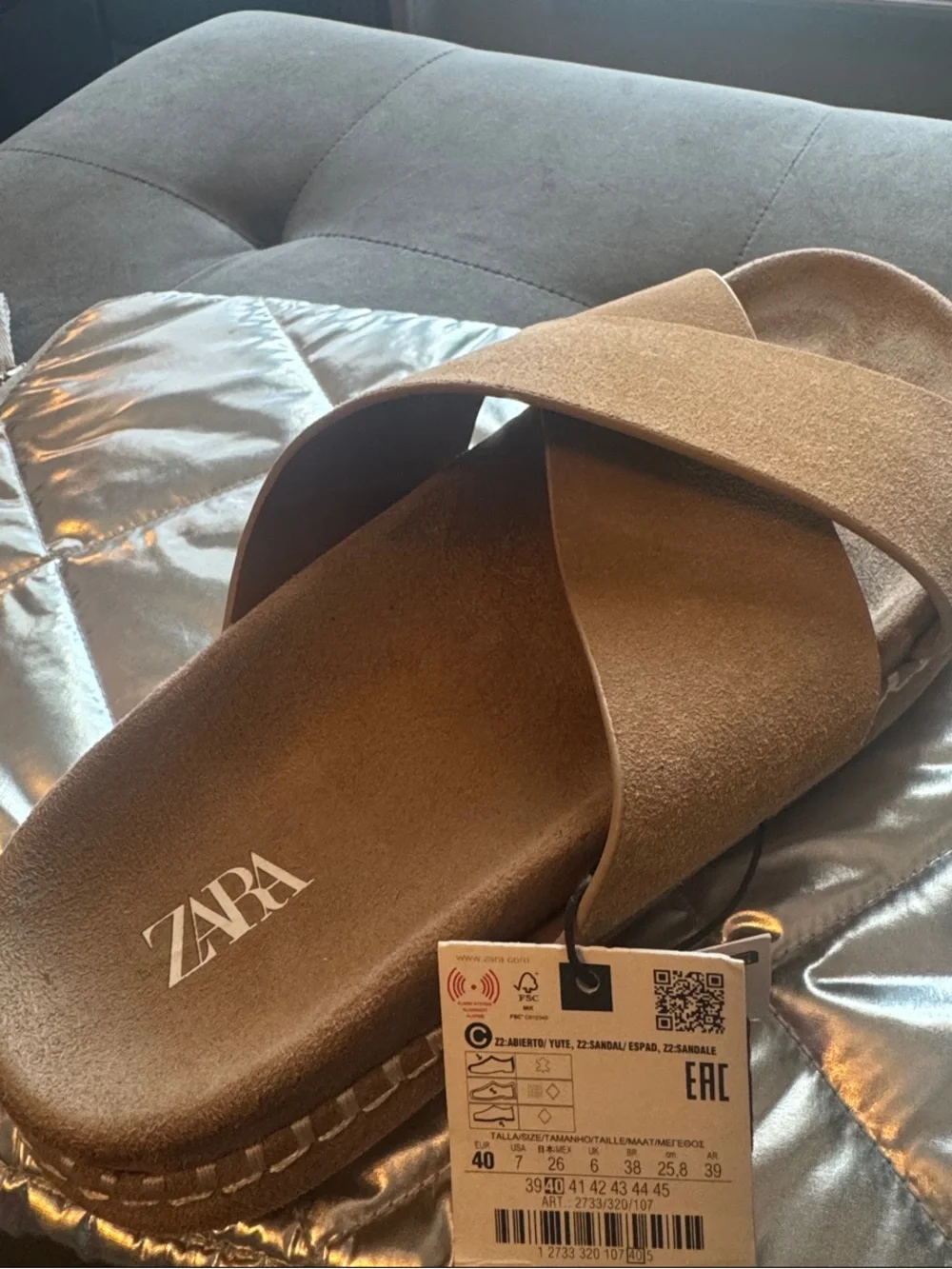 Zara Tan Suede Crisscross Slide Sandals